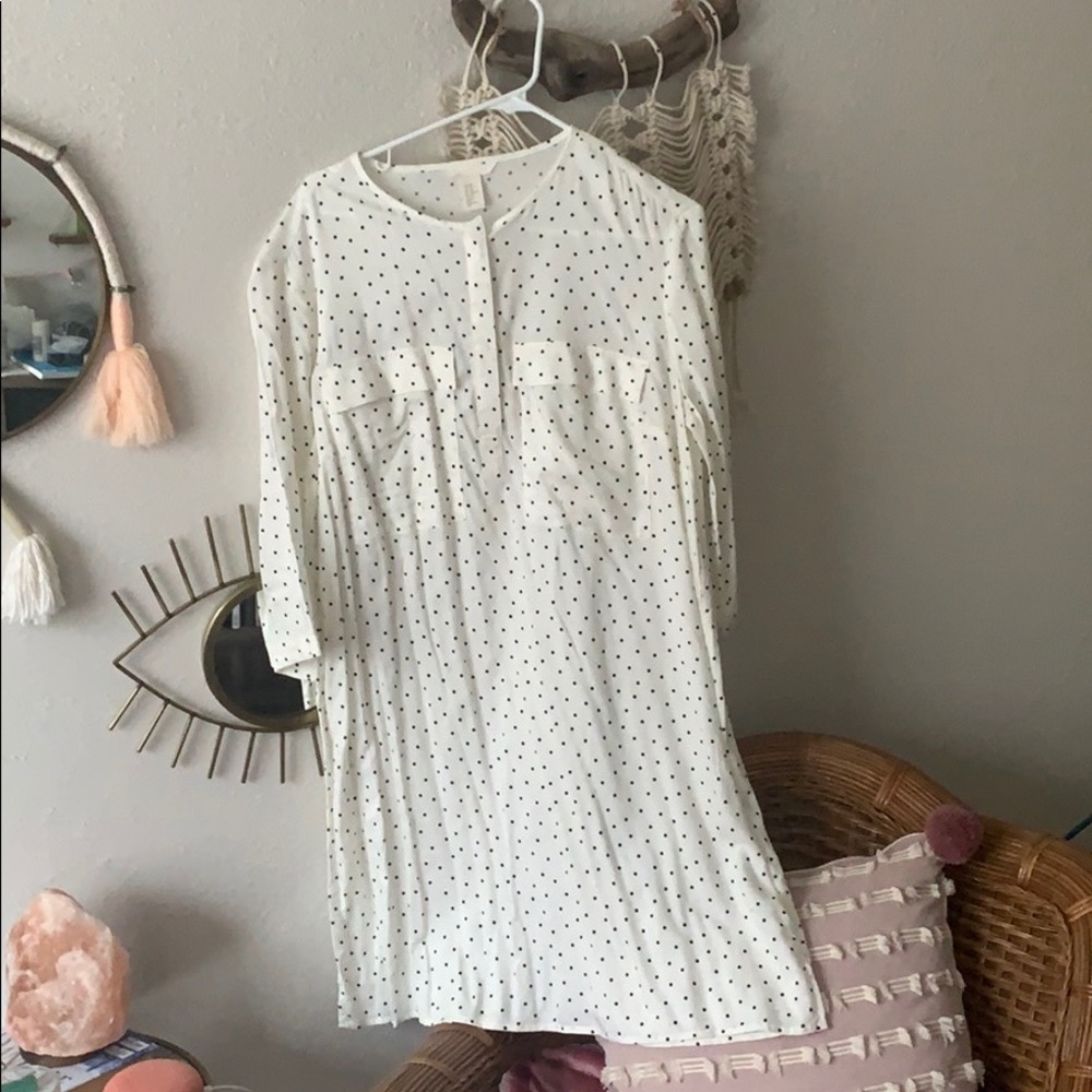 White and Black Polka Dot Dress- H&M Size 10 US